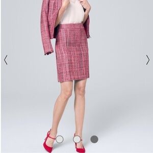 White House Black Market Pink Tweed Pencil Skirt W/ Zippered Pockets Sz 6 NWT